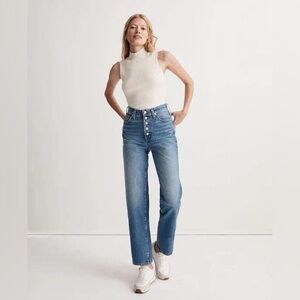 The Petite Perfect Vintage Straight Jean in Becker Wash: Button-Front Edition